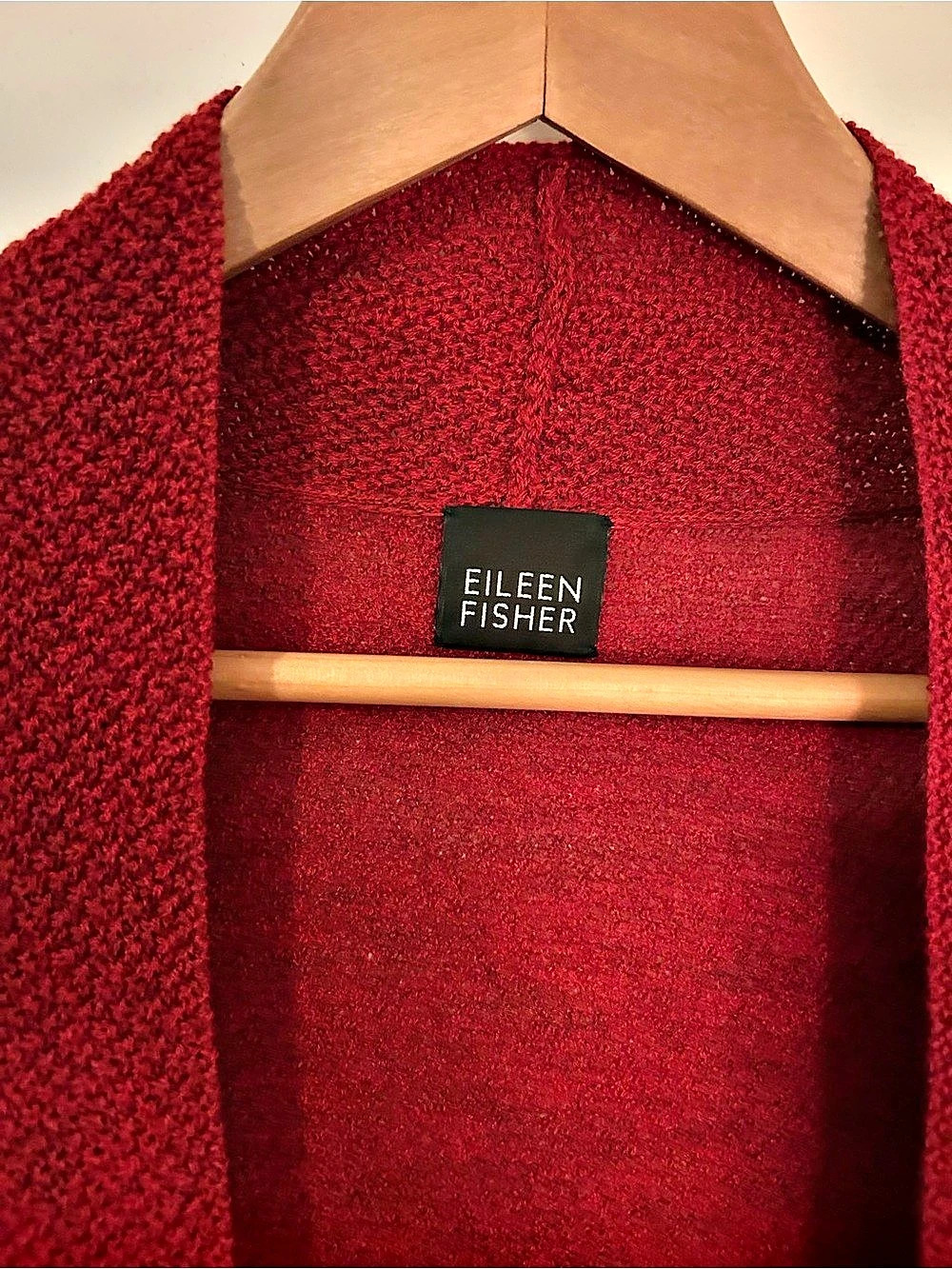 Eileen Fisher Wool Open Front Cardigan in Red